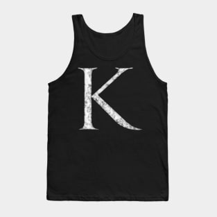 K in Roman White Marble Latin Alphabet Letter Sticker Tank Top